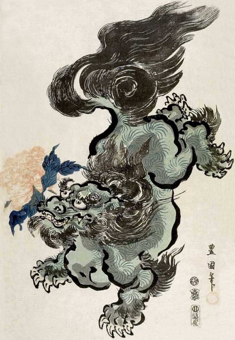 「牡丹に唐獅子」歌川豊国 画